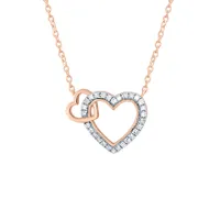 Double Heart Diamond Pendant in 10K Rose Gold (0.16 ct tw)