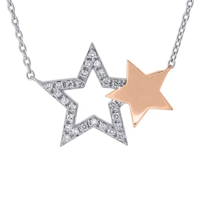 Diamond Accented Double Star Pendant in 10K Rose and White Gold (0.10