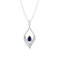 Pear Shape Sapphire and Diamond Pendant Necklace in 10K White Gold