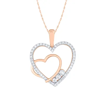 Double Heart Diamond Pendant in 10K Rose Gold (0.16 ct tw)