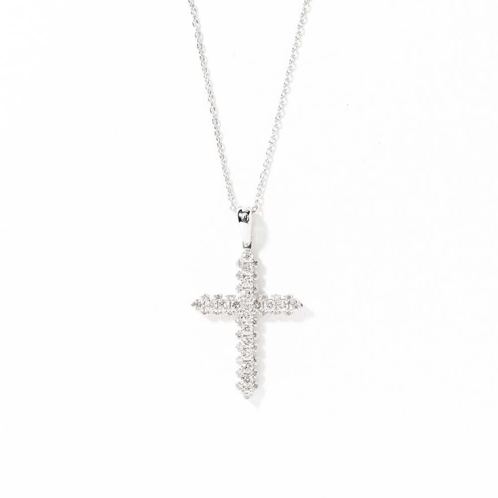 Diamond Cross Pendant Necklace in 10K White Gold (0.50 ct tw)