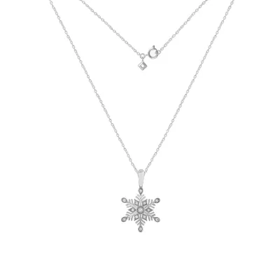 Diamond Snowflake Pendant Necklace in 10K White Gold (0.06 ct tw)