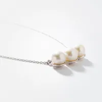 Triple Pearl and Diamond Necklace in 10K White Gold