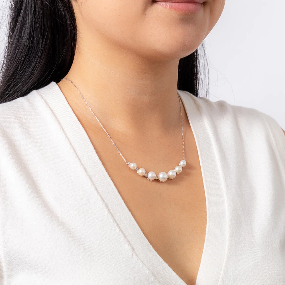 Pearl and Diamond Necklace in 10K White Gold