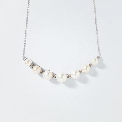 Pearl and Diamond Necklace in 10K White Gold