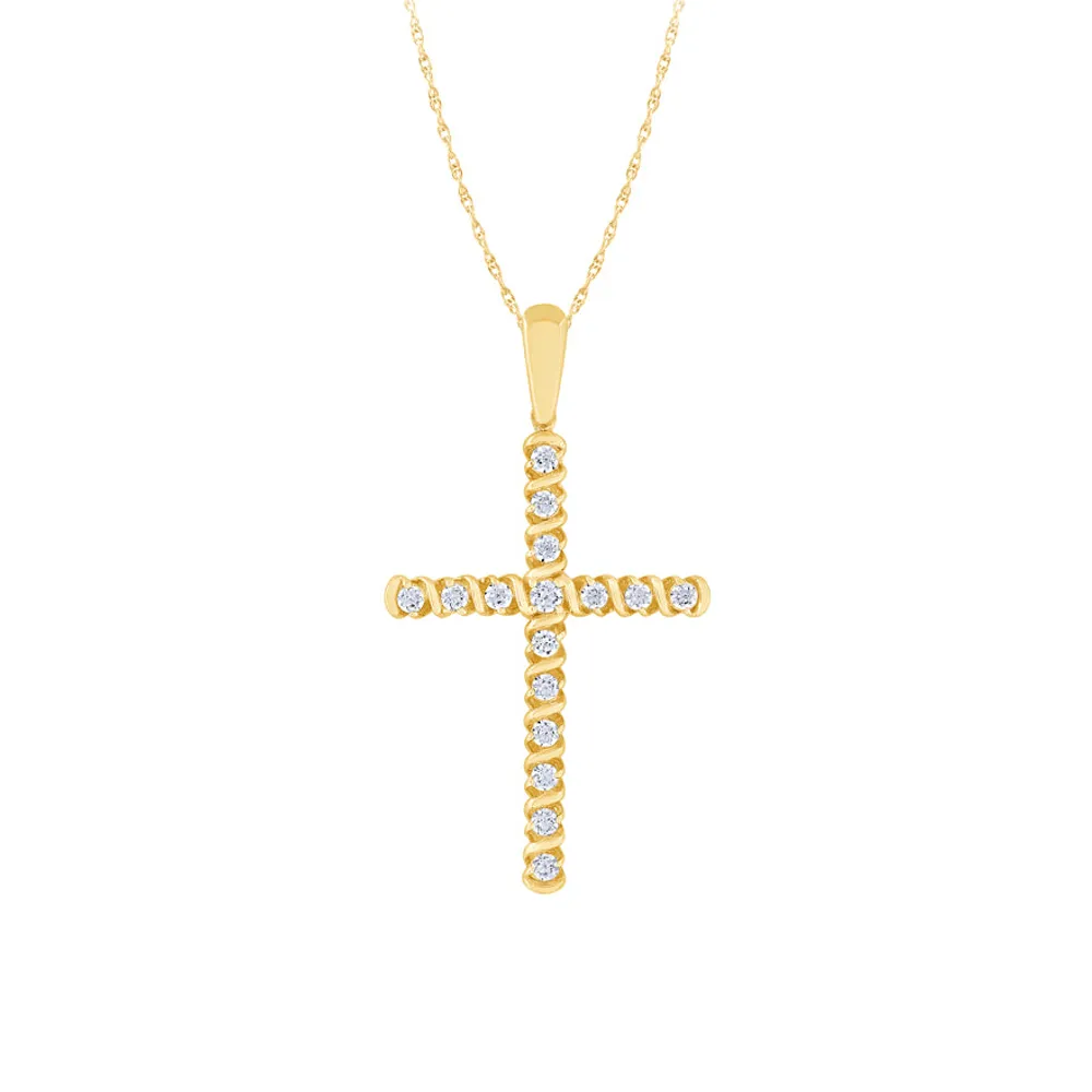 Diamond Cross Pendant Necklace in 10K Yellow Gold (0.25 ct tw)