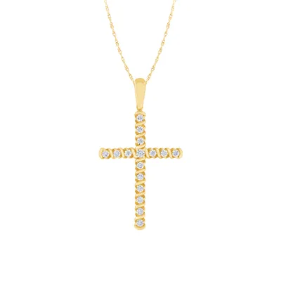 Diamond Cross Pendant Necklace in 10K Yellow Gold (0.25 ct tw)