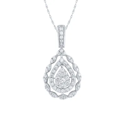 10K White Gold Pear Shape Diamond Cluster Pendant (1.00 ct tw)