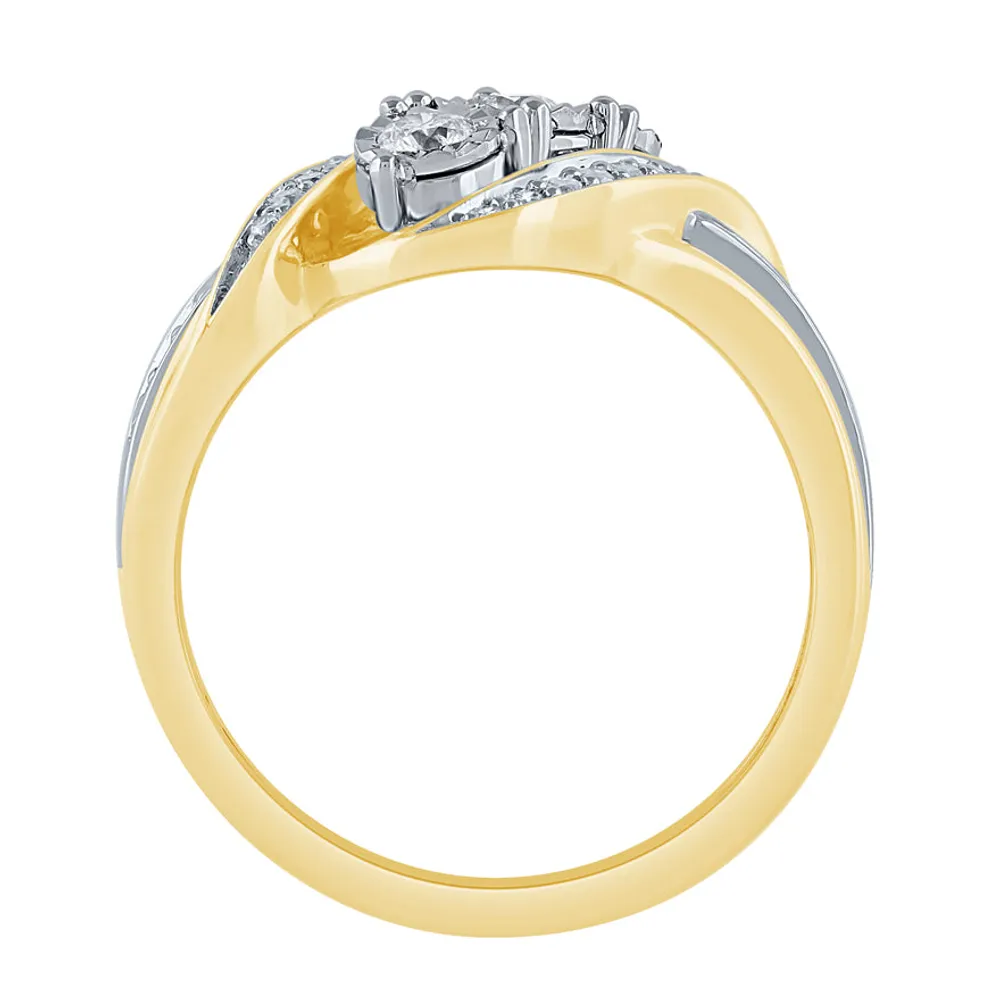 Three Stone Fashion Ring With Diamond Accents 10K Yellow and White