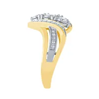 Three Stone Fashion Ring With Diamond Accents 10K Yellow and White