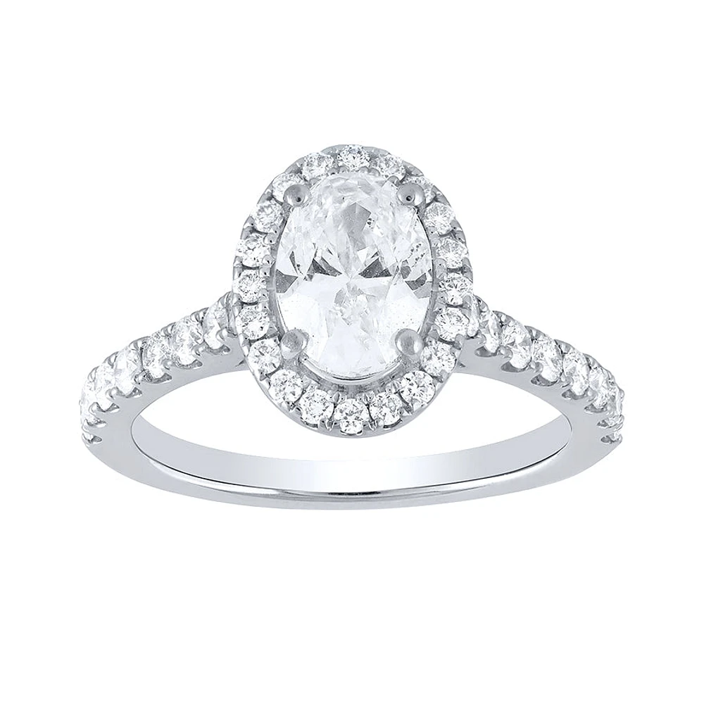 Oval Cut Diamond Halo Engagement Ring 14K White Gold (1.38 ct tw)