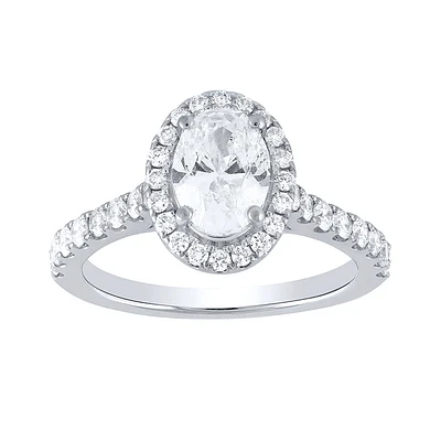 Oval Cut Diamond Halo Engagement Ring 14K White Gold (1.38 ct tw)