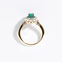 Double Halo Emerald and Diamond Ring 10K Yellow Gold