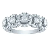 Five Stone Diamond Halo Anniversary Ring 10K White Gold (0.75 ct tw