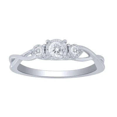 Three Stone Diamond Ring 10K White Gold (0.20ct tw)