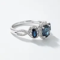 Sapphire and Diamond Ring 10K White Gold