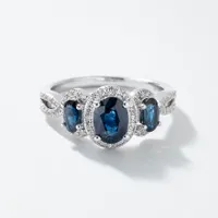 Sapphire and Diamond Ring 10K White Gold