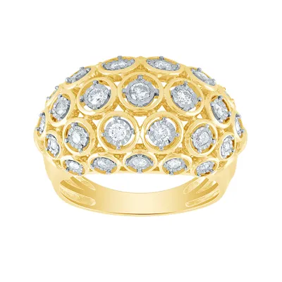 Euro-Design Domed Diamond Ring 10K Yellow and White Gold (0.50 ct t