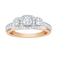 Three Stone Diamond Engagement Ring 10K Rose and White Gold (0.75 c