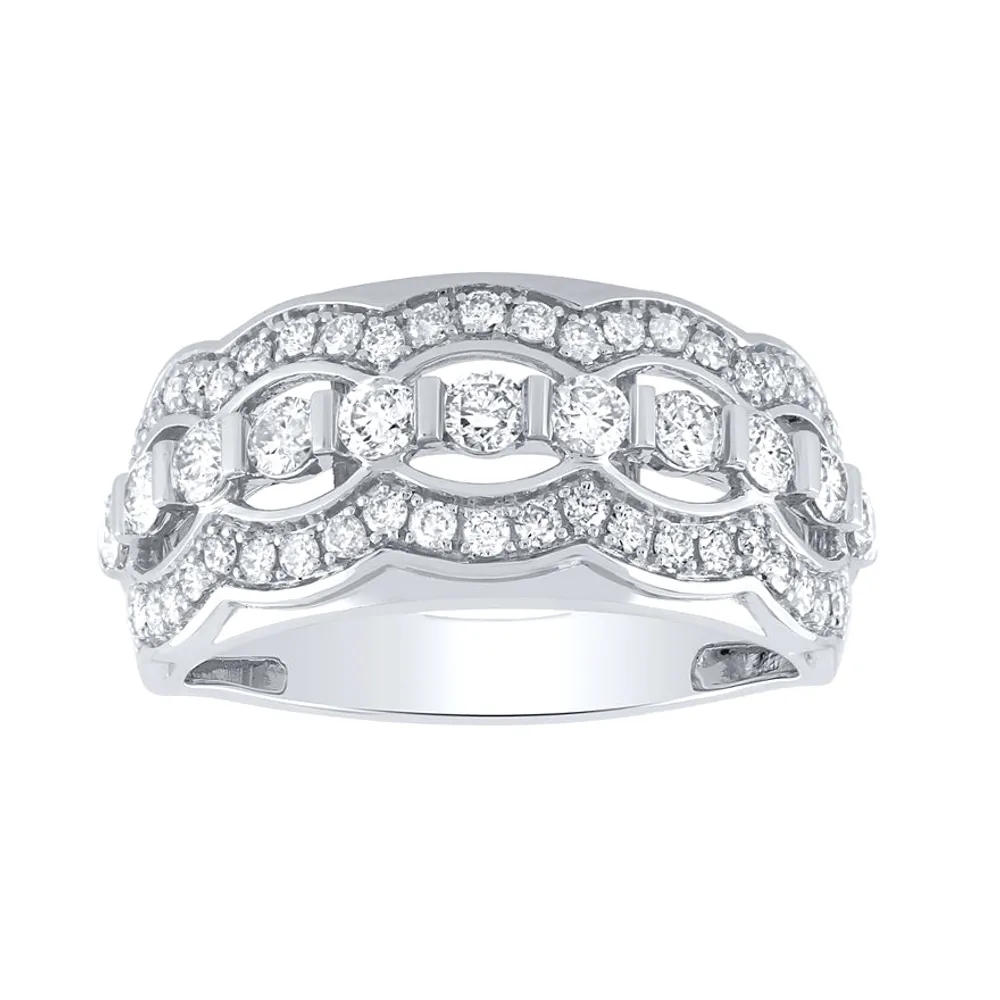 Diamond Cluster Dinner Ring 10K White Gold (1.00 ct tw)