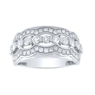 Diamond Cluster Dinner Ring 10K White Gold (1.00 ct tw)