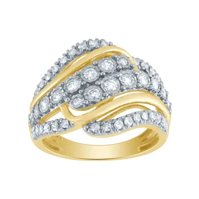 Diamond Cluster Dinner Ring 10K Yellow and White Gold (0.75 ct tw)