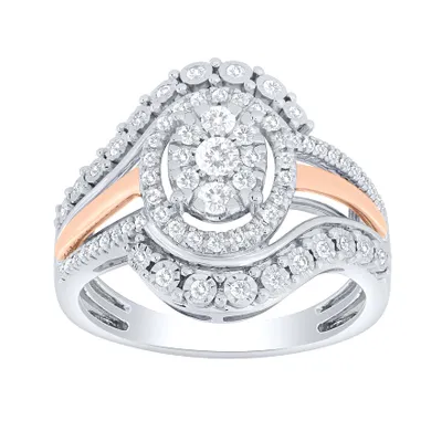 -Giselle- Diamond Cluster Ring Two-Tone 10K White and Rose Gold (0.