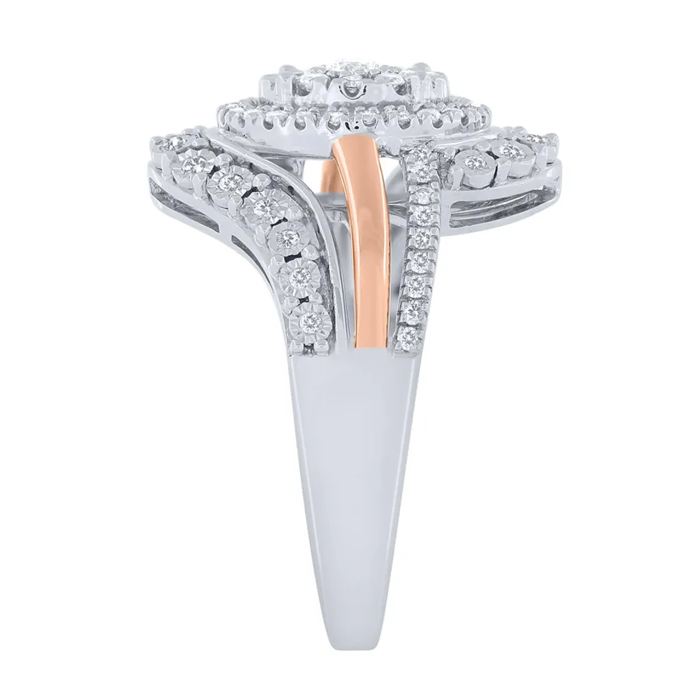 -Giselle- Diamond Cluster Ring Two-Tone 10K White and Rose Gold (0.