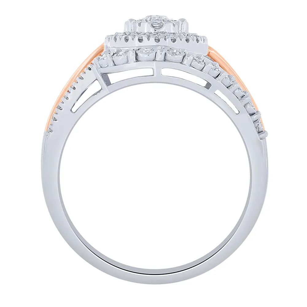 -Giselle- Diamond Cluster Ring Two-Tone 10K White and Rose Gold (0.