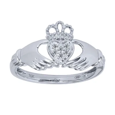 10K White Gold Diamond Claddagh Ring ( 0.05 ct tw)