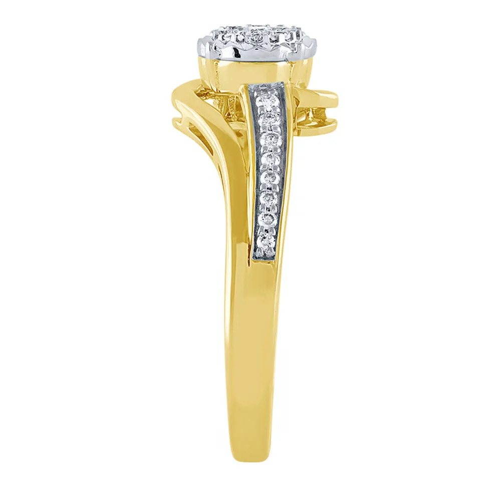 10K Yellow and White Gold Diamond Cluster Ring (0.20 ct tw)