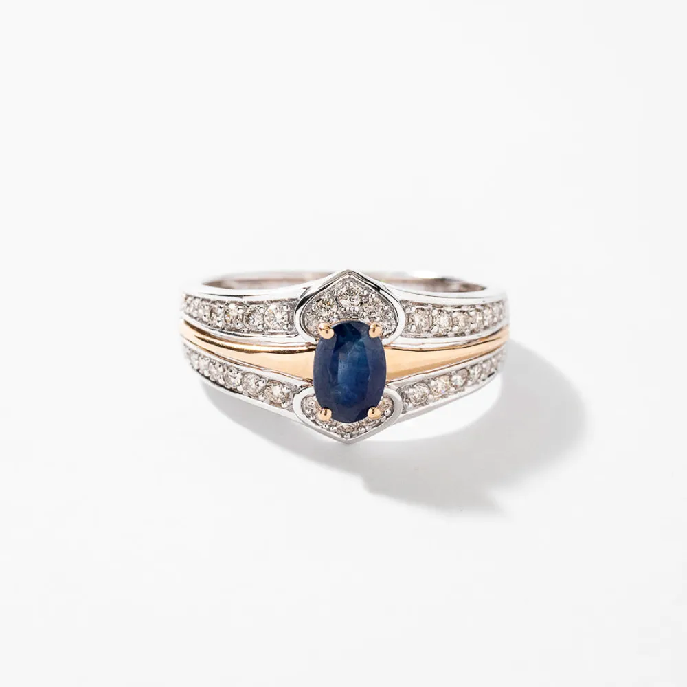 Oval Sapphire Ring With Diamond Accents 10K Yellow and White Gold