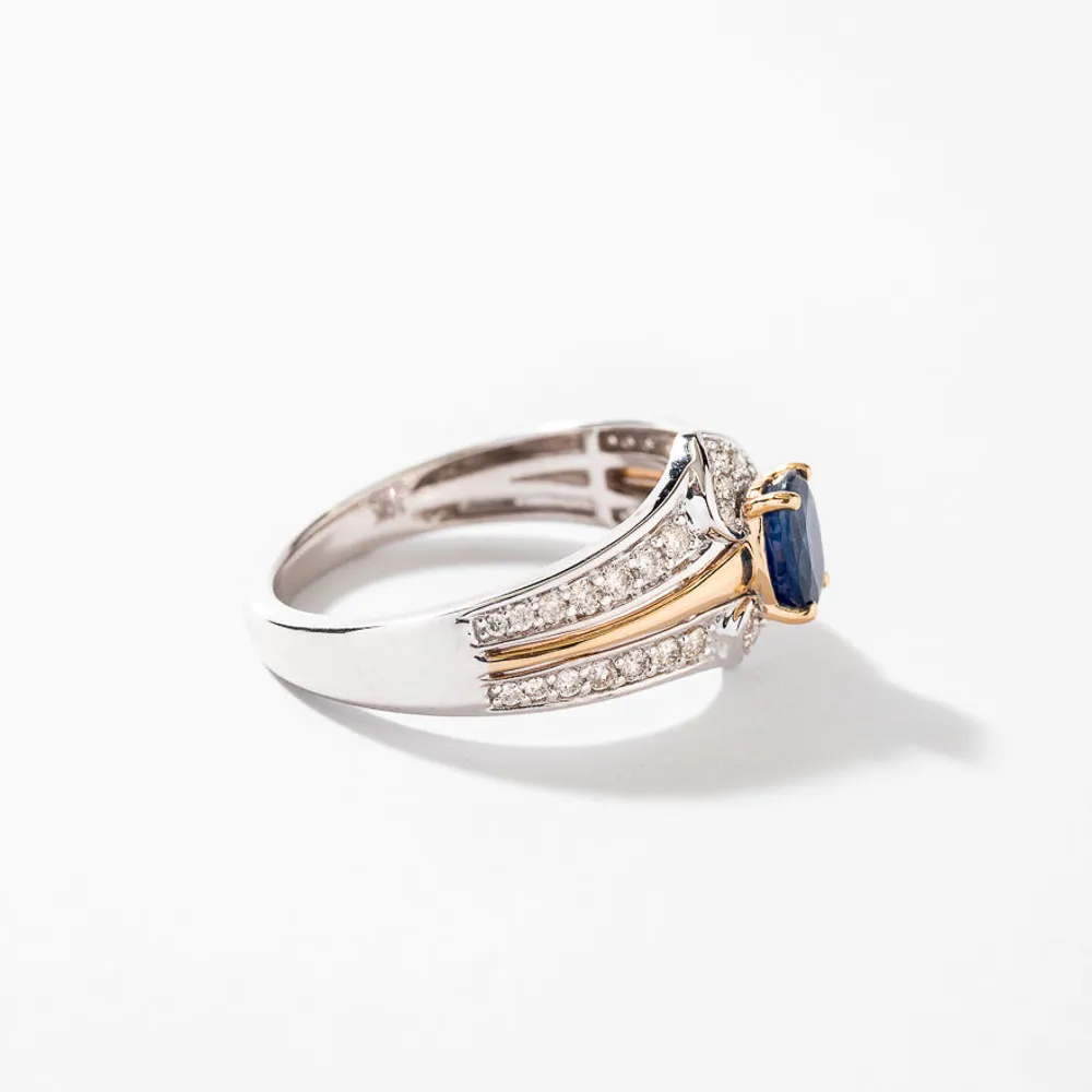 Oval Sapphire Ring With Diamond Accents 10K Yellow and White Gold