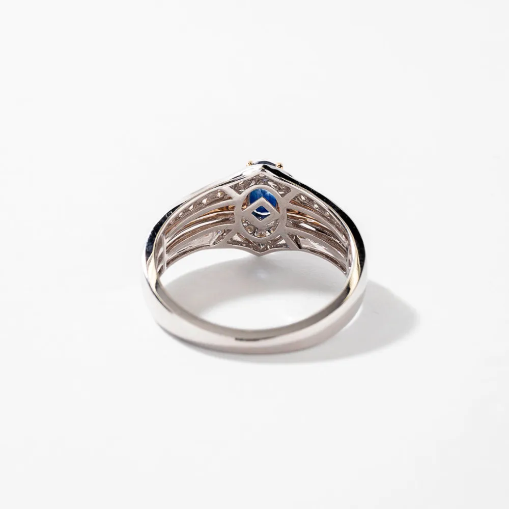 Oval Sapphire Ring With Diamond Accents 10K Yellow and White Gold