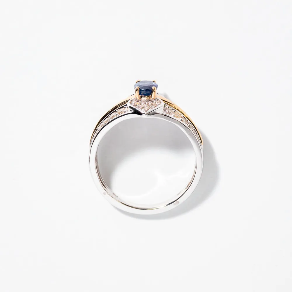 Oval Sapphire Ring With Diamond Accents 10K Yellow and White Gold