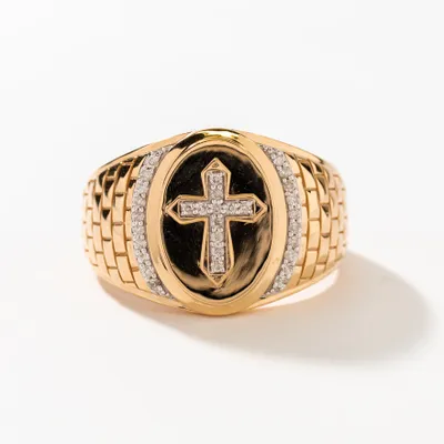 Men's Diamond Cross Ring 10K Yellow Gold (0.16 ct tw)