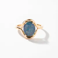 Triplet Opal Ring 10K Yellow Gold