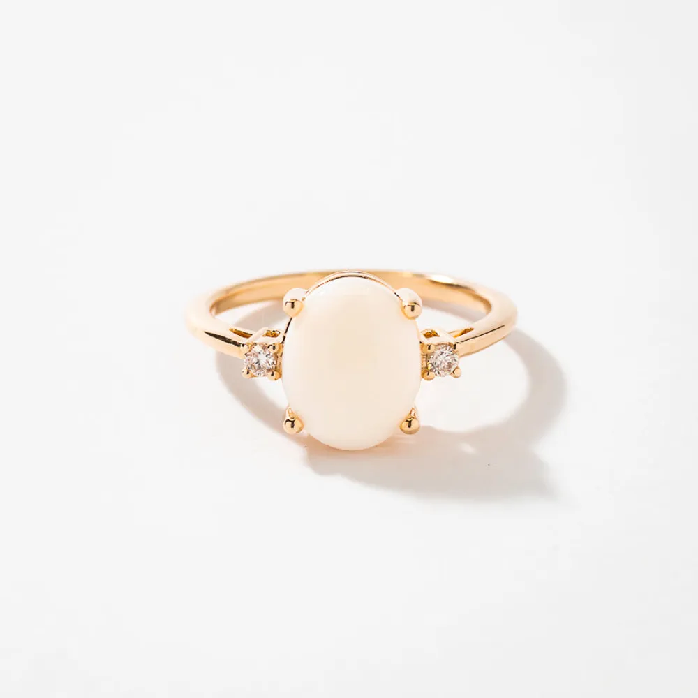 Oval Opal Ring with Diamond Accents 10K Yellow Gold