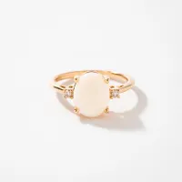 Oval Opal Ring with Diamond Accents 10K Yellow Gold