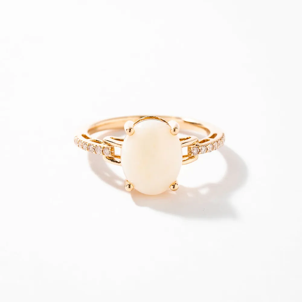 Oval Opal Ring with Diamond Accents 10K Yellow Gold