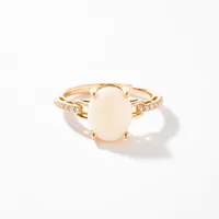 Oval Opal Ring with Diamond Accents 10K Yellow Gold