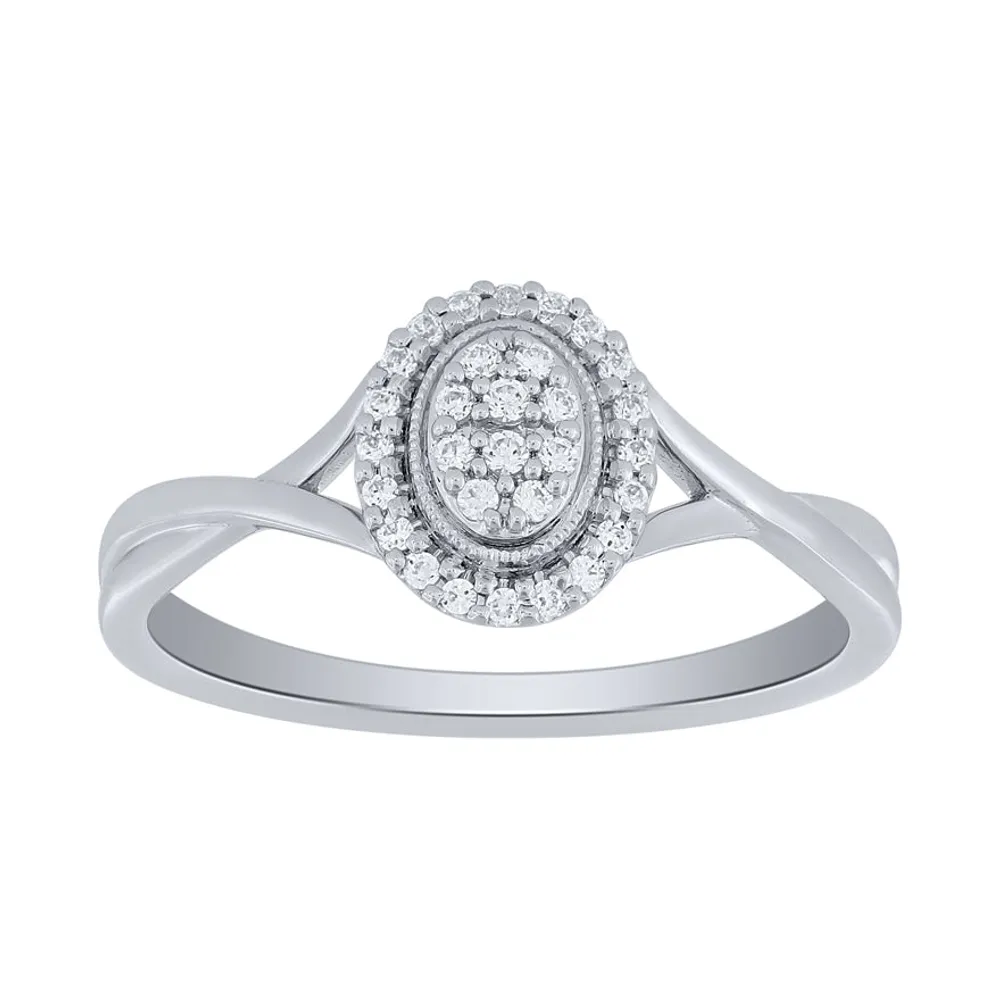 Oval Halo Diamond Cluster Promise Ring 10K White Gold (0.14 ct tw)