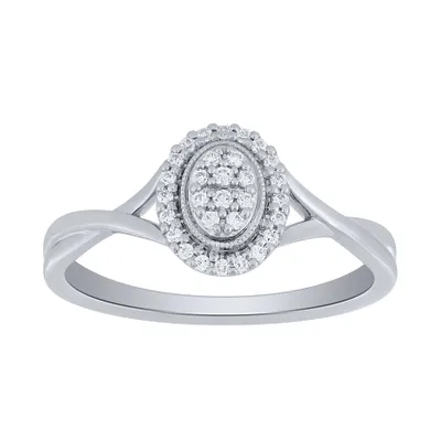 Oval Halo Diamond Cluster Promise Ring 10K White Gold (0.14 ct tw)