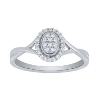 Oval Halo Diamond Cluster Promise Ring 10K White Gold (0.14 ct tw)