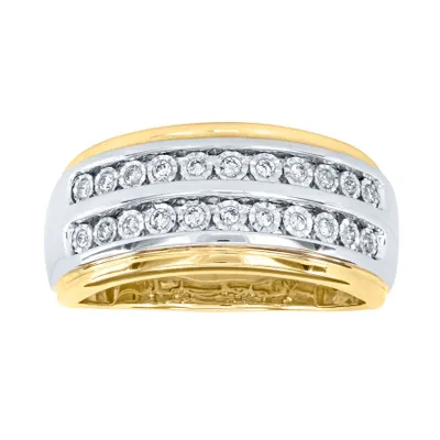 10K Yellow and White Gold Double Row Gents Diamond Ring (0.25ct tw)