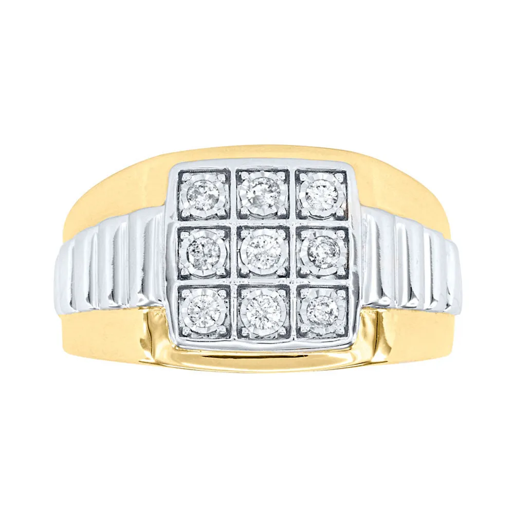 Men’s 10K Two-Tone Yellow and White Gold Diamond Cluster Ring (0.25ct