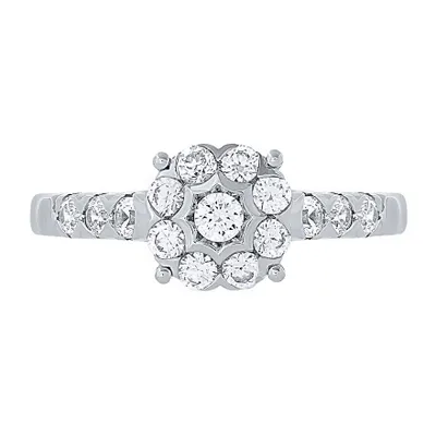 Diamond Cluster Engagement Ring 10K White Gold (0.75 ct tw)