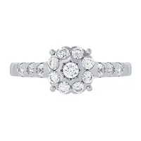 Diamond Cluster Engagement Ring 10K White Gold (0.75 ct tw)