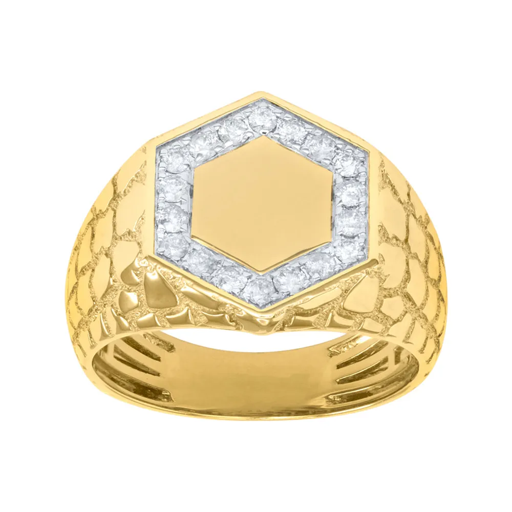 10K Yellow Gold Men’s Diamond Signet Ring (0.50 ct tw)