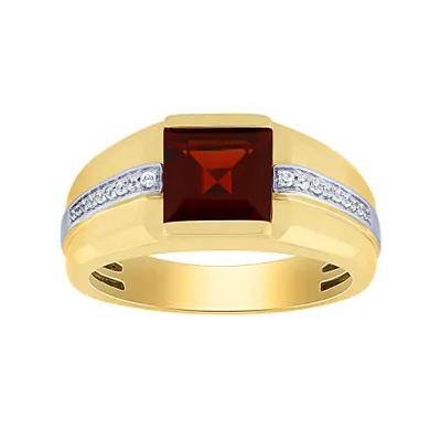 Men’s Garnet and Diamond Ring 10K Yellow Gold